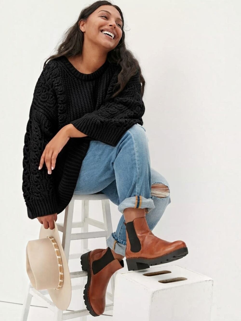 Pilcro Devenne Pointelle Oversized Chunky Knit Pullover Size XS